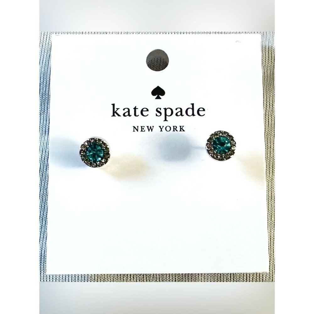Kate Spade New York Teal Crystal Halo Stud Earrings – Silver Tone – NWT